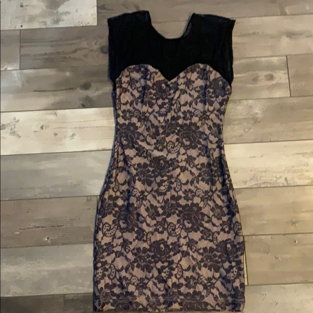 Black & brown faux lace dress